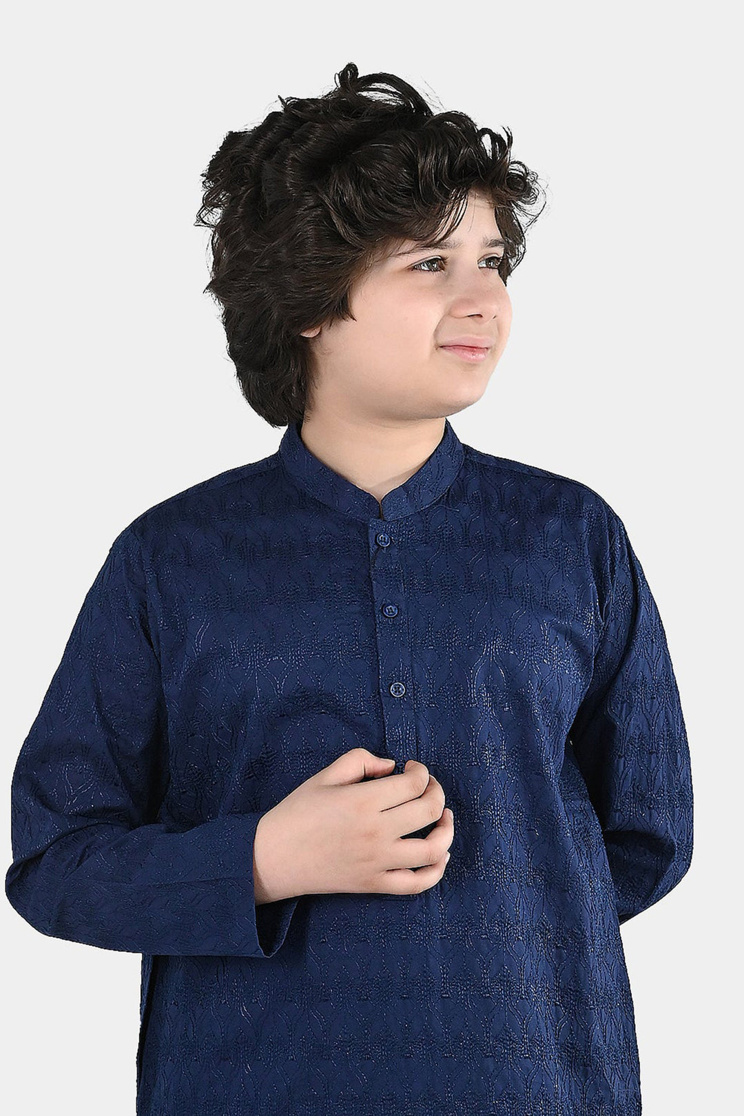 Boys Cotton Poplin Kurta Pajama (Chicken Kari) - Blue