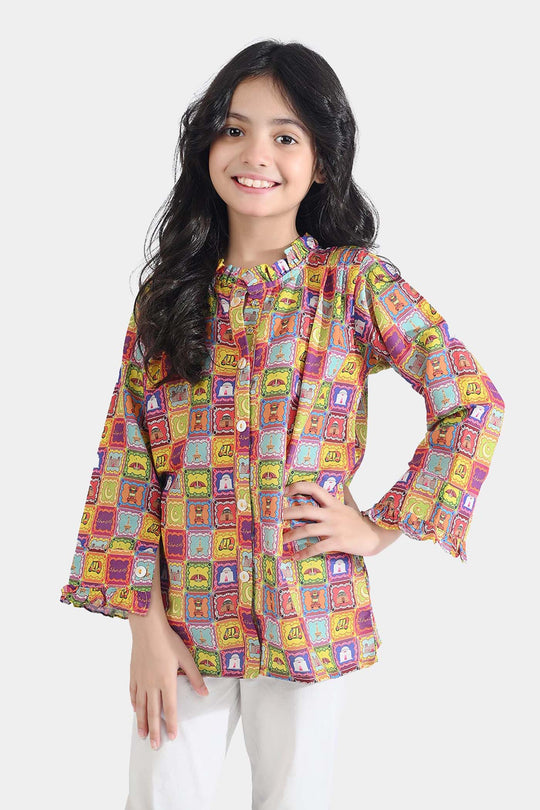 Girls Poly Net Casual Top Ticket Ind-Multi