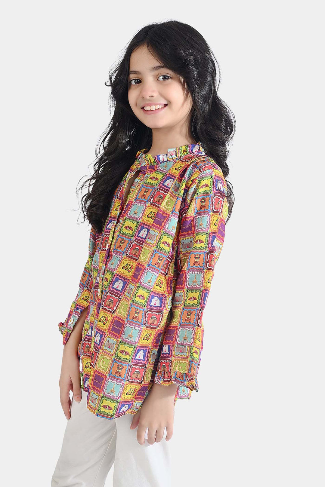 Girls Poly Net Casual Top Ticket Ind-Multi