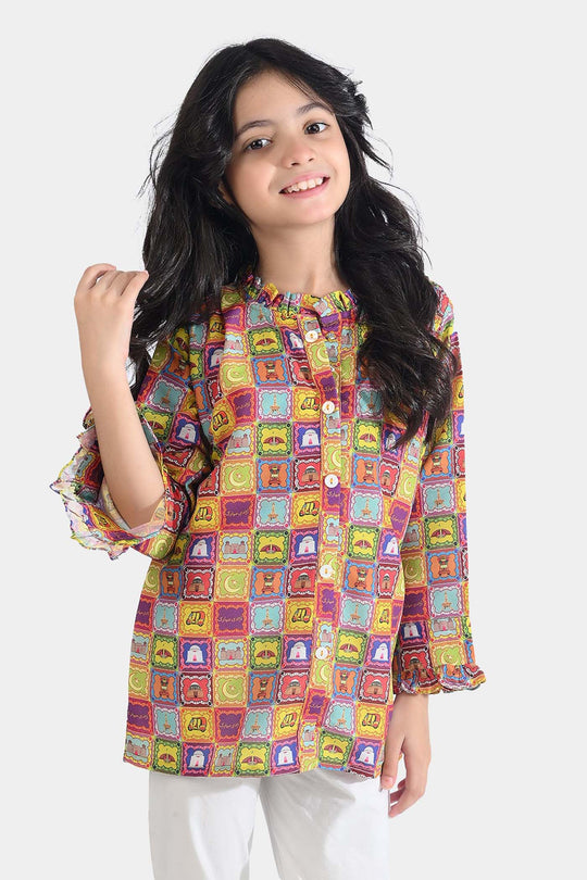Girls Poly Net Casual Top Ticket Ind-Multi