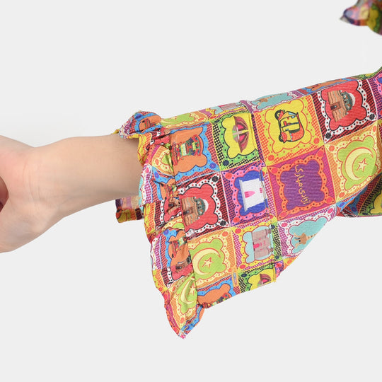 Girls Poly Net Casual Top Ticket Ind-Multi