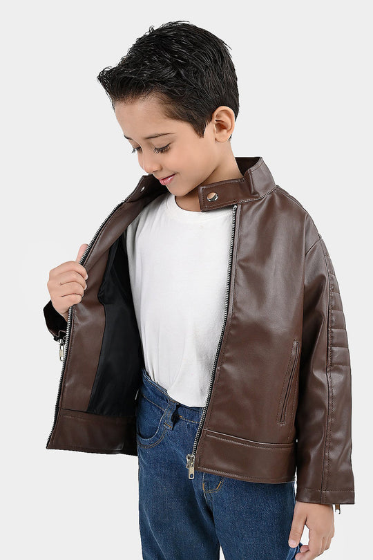 Boys PU Jacket Basic Brown
