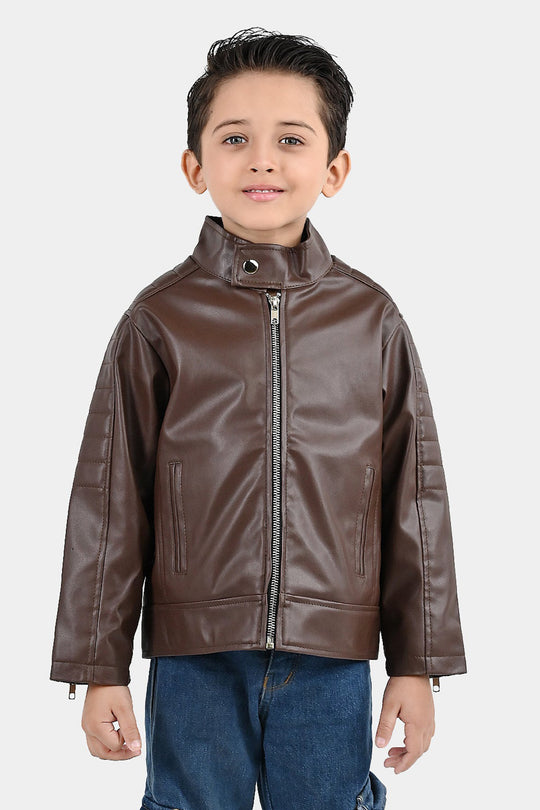 Boys PU Jacket Basic Brown