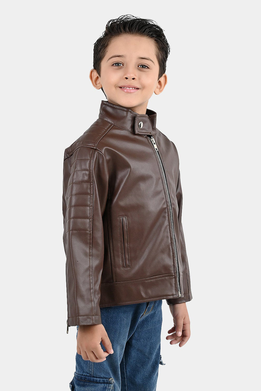 Boys PU Jacket Basic Brown