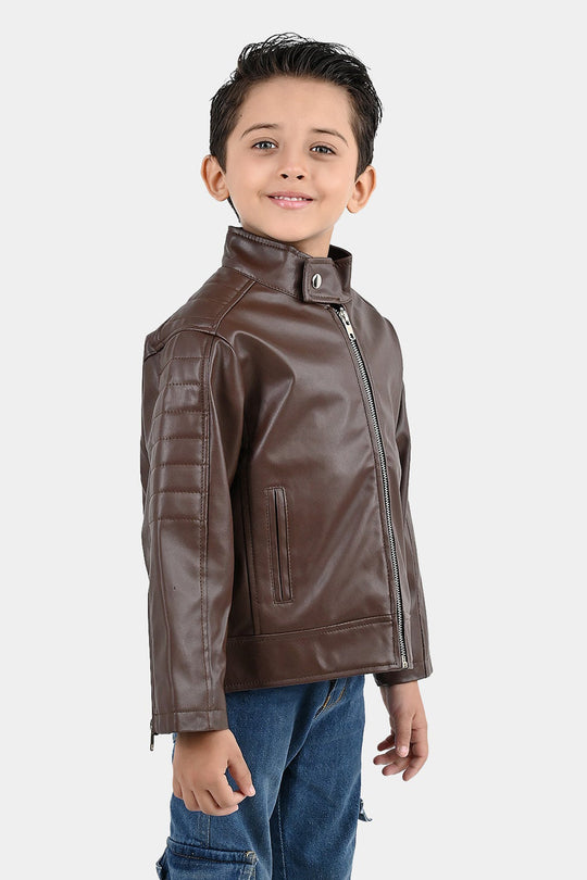 Boys PU Jacket Basic Brown