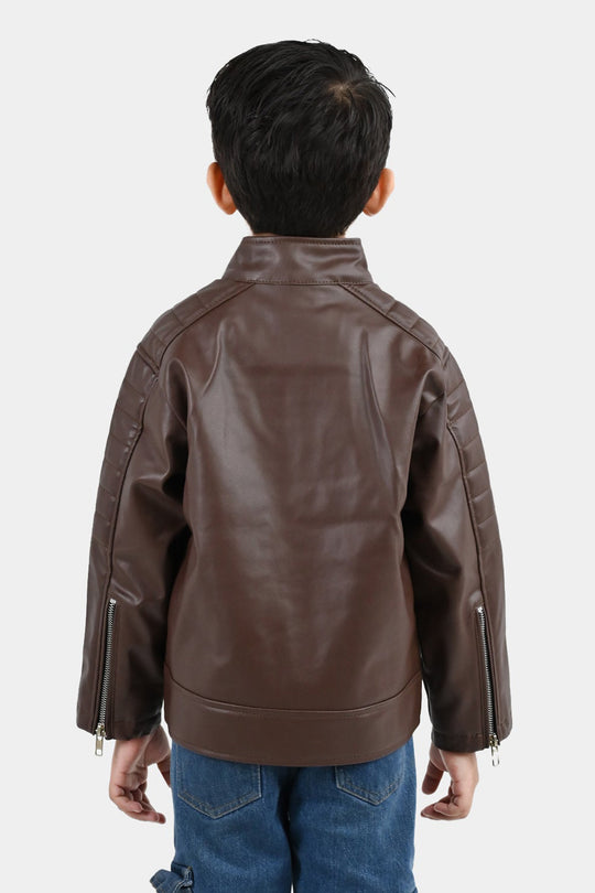 Boys PU Jacket Basic Brown