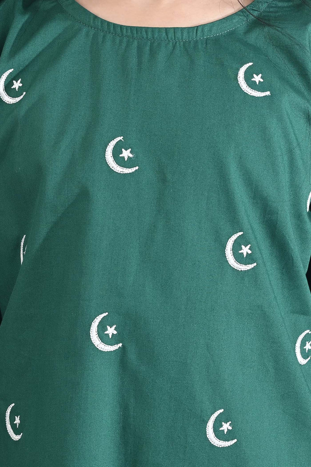 Girls Ind Emb 2Pcs Chand Sitara-GREEN Cotton Poplin