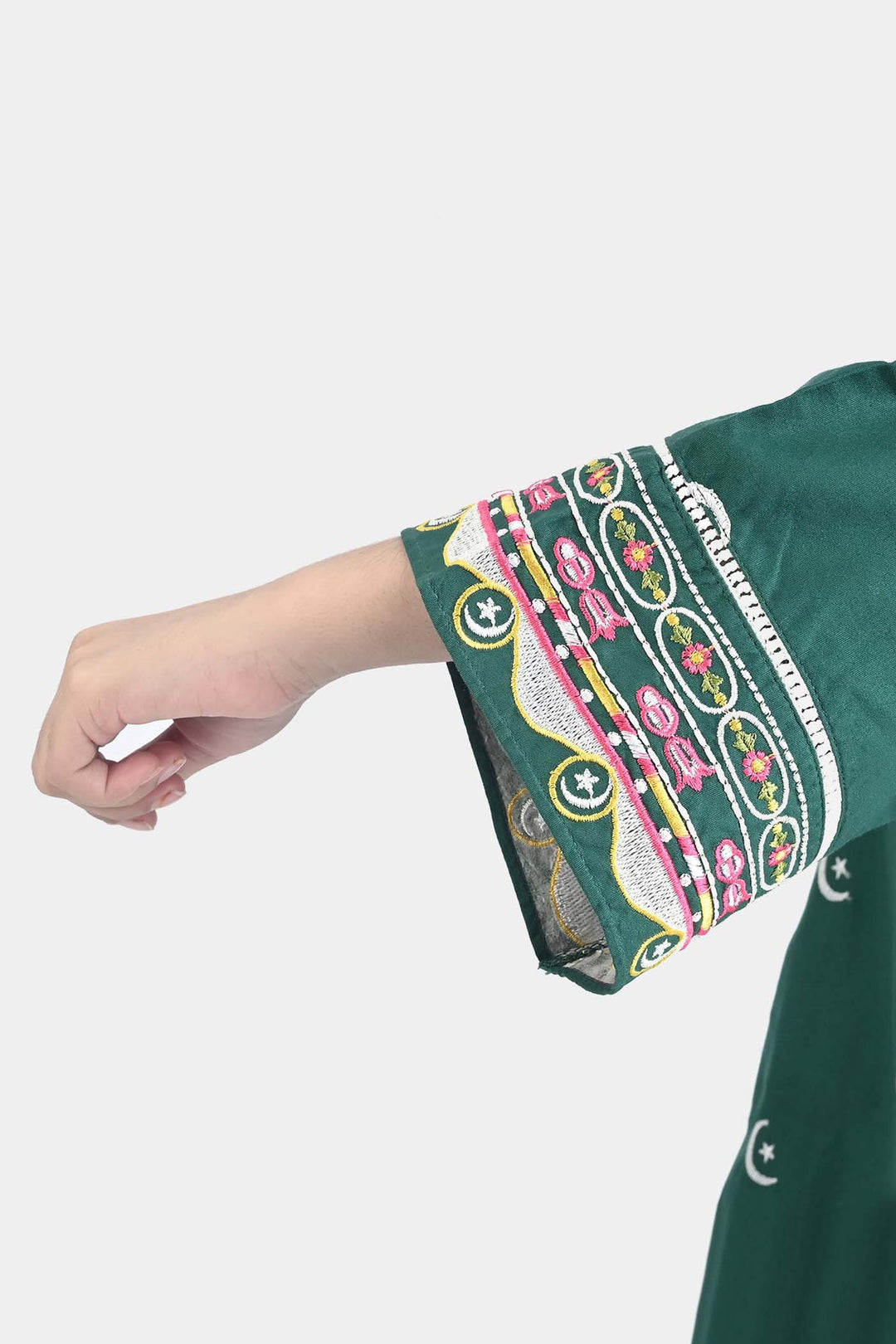 Girls Ind Emb 2Pcs Chand Sitara-GREEN Cotton Poplin