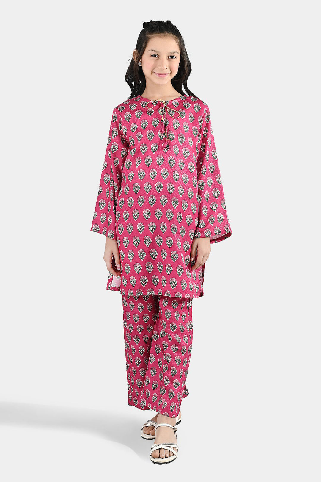 Girls Jacquard Printed 2Pcs Desi Plum - Purple