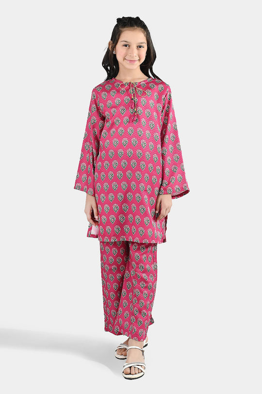 Girls Jacquard Printed 2Pcs Desi Plum - Purple