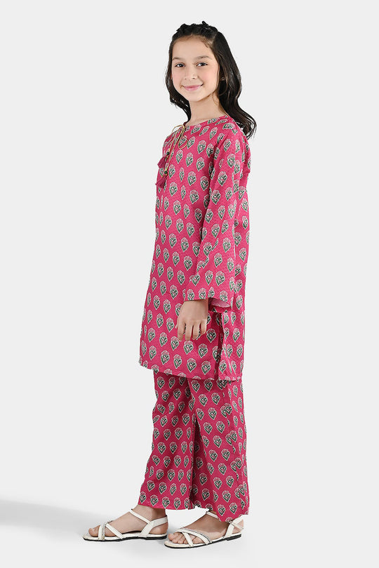 Girls Jacquard Printed 2Pcs Desi Plum - Purple