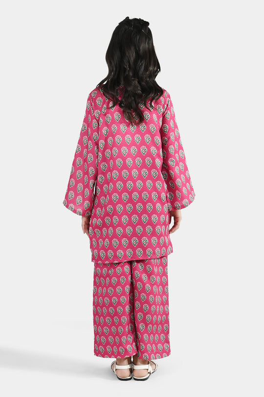 Girls Jacquard Printed 2Pcs Desi Plum - Purple