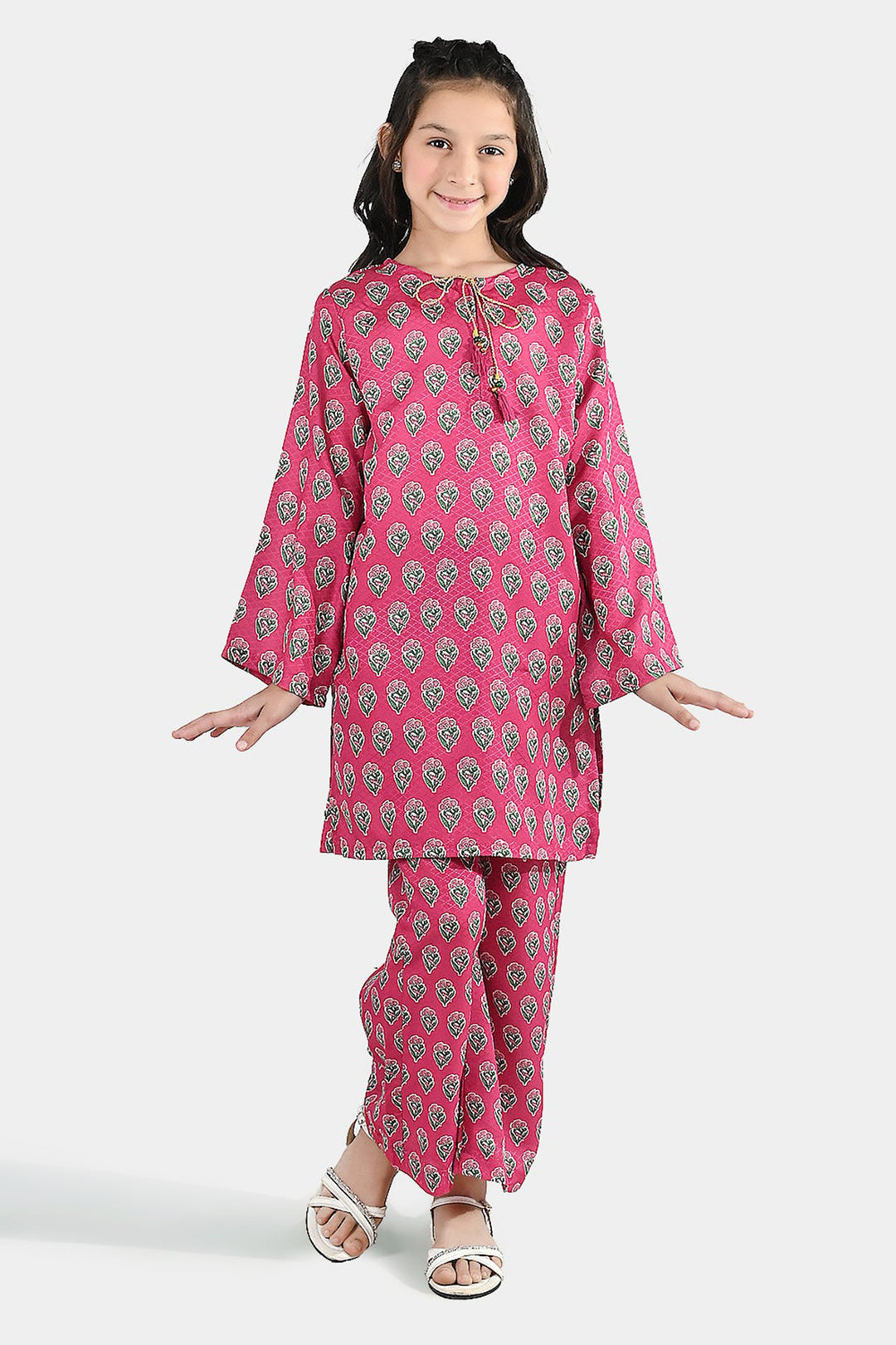 Girls Jacquard Printed 2Pcs Desi Plum - Purple