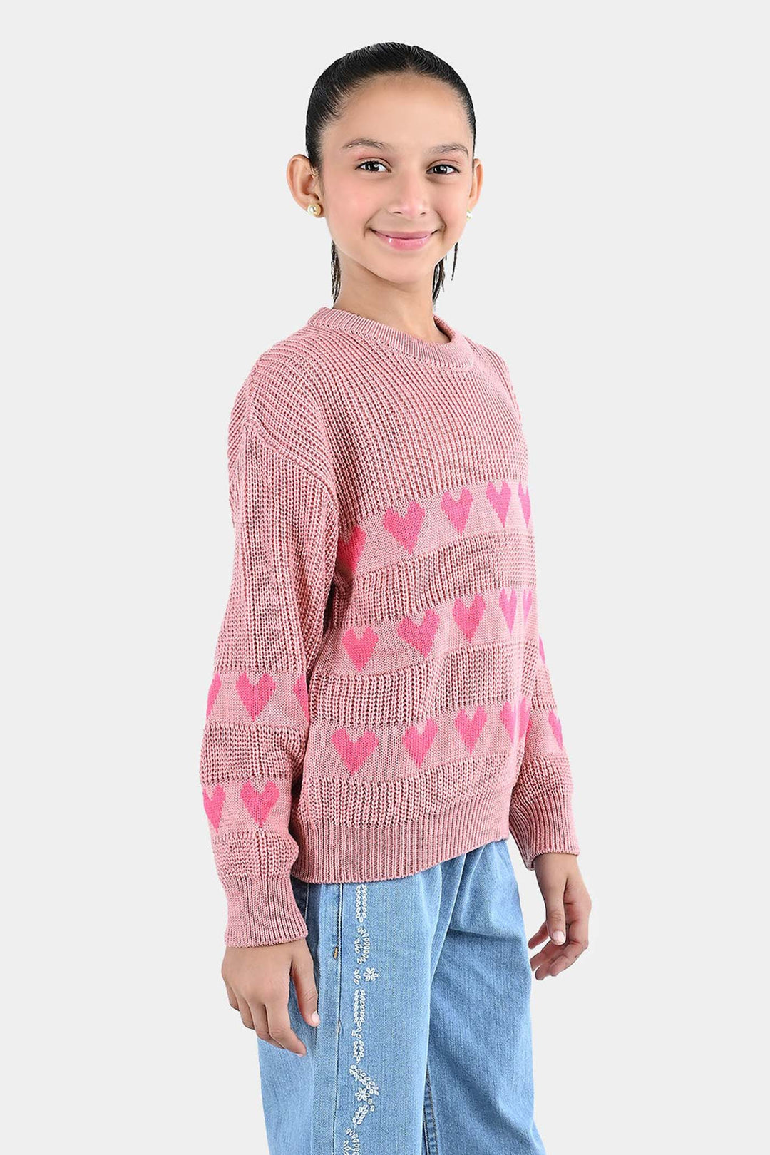 Girls Acrylic F/S  Sweater All Hearts-Pink