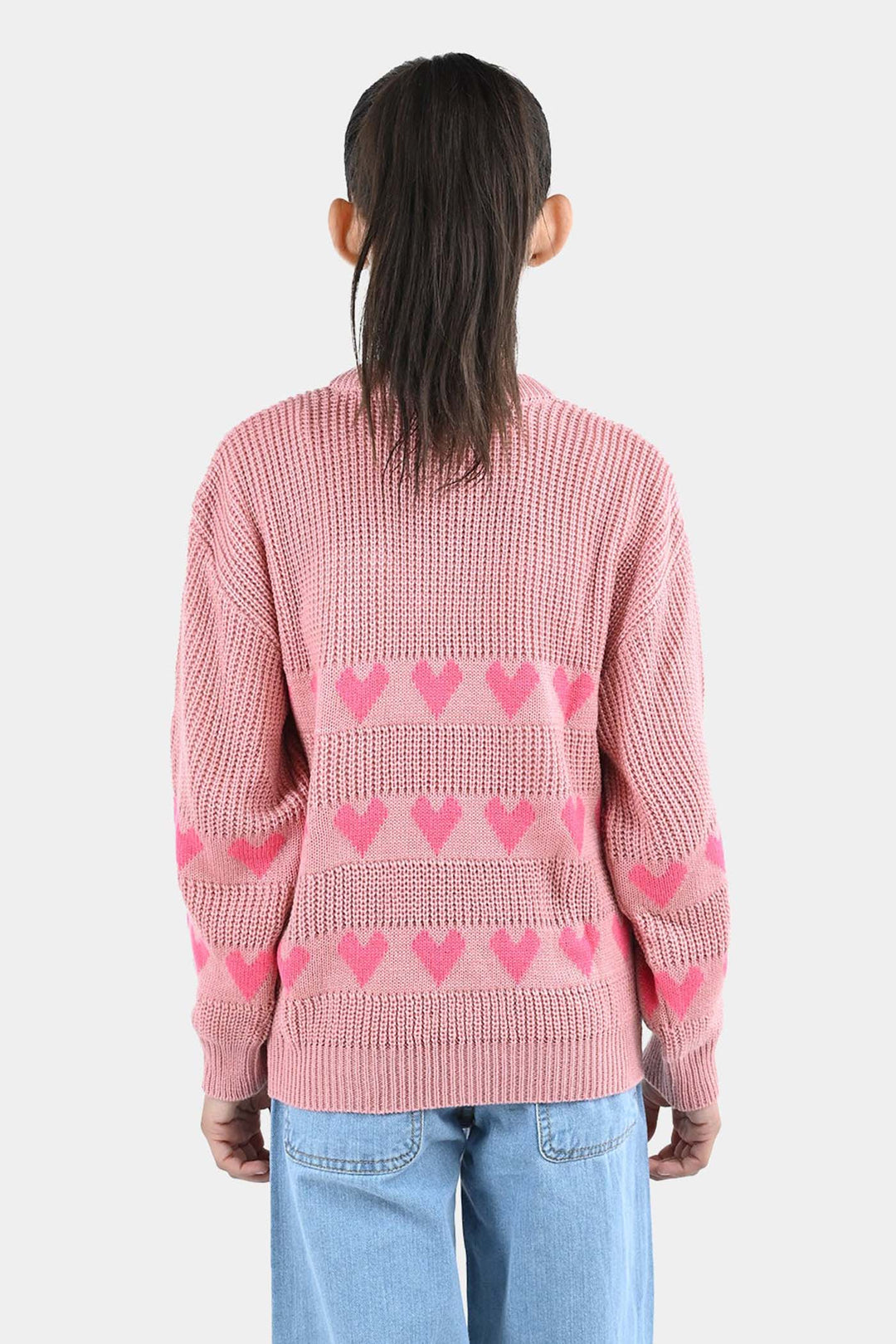 Girls Acrylic F/S  Sweater All Hearts-Pink
