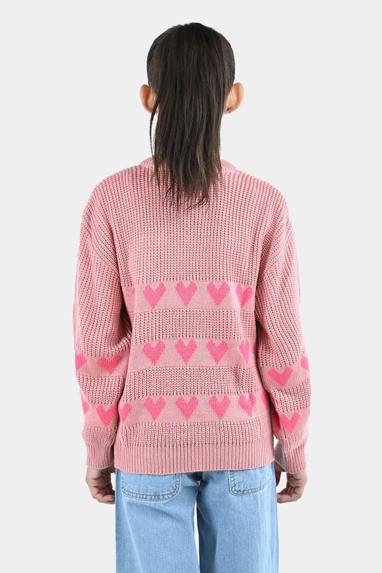 Girls Acrylic F/S  Sweater All Hearts-Pink