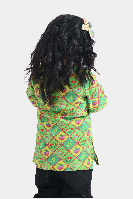 Infant Girls Cotton Printed Kurti Kettle And Flowers Ind-Multi