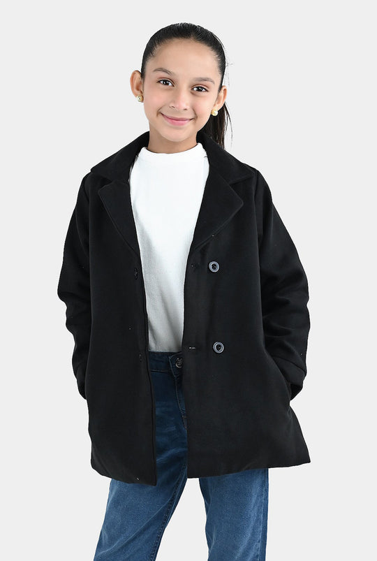 Girls Wool Trench Coat-Black