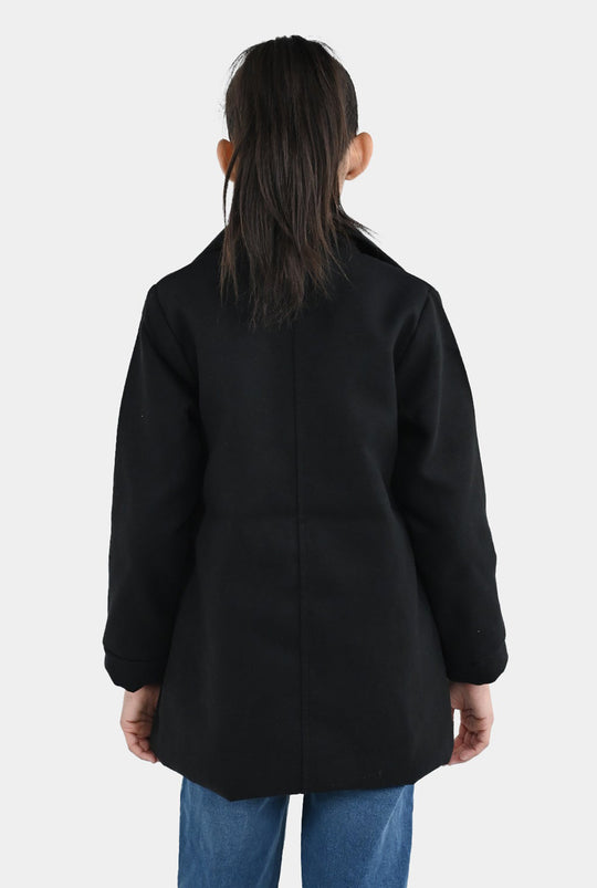 Girls Wool Trench Coat-Black