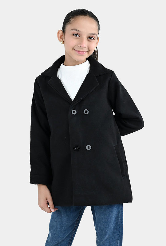 Girls Wool Trench Coat-Black