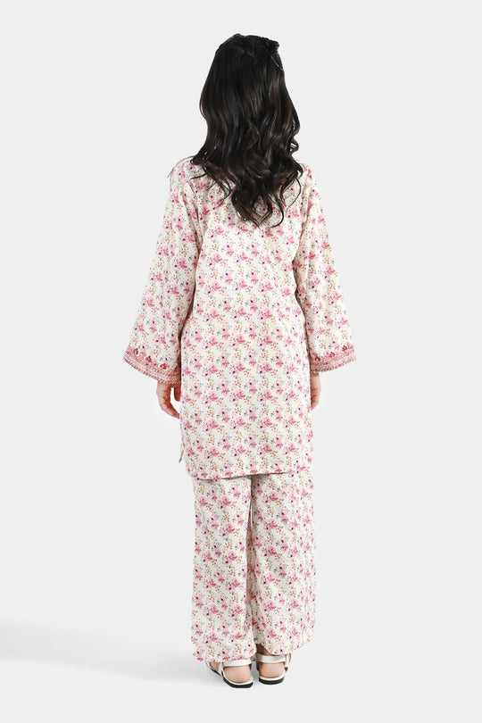 Girls Poly Lawn 2 Piece Suit (Phool) - Peach/Pink