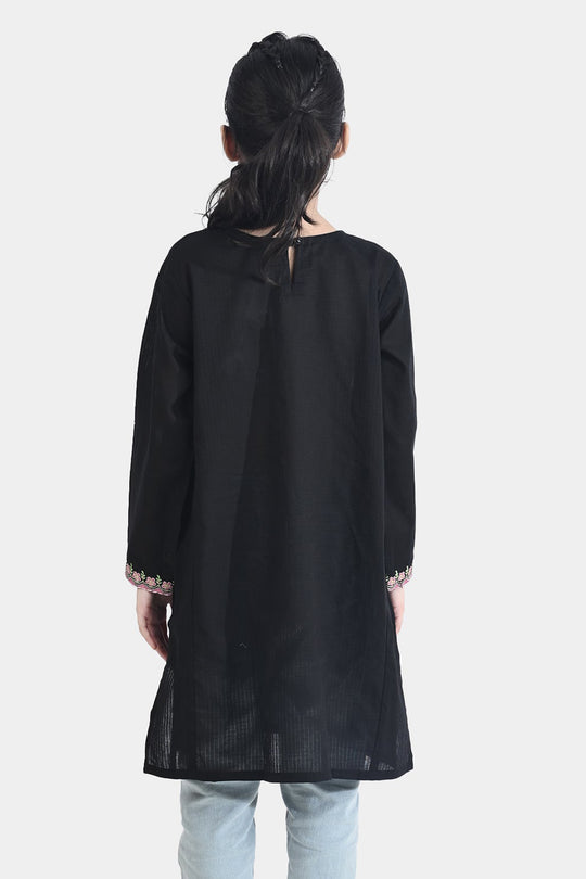 Girls Cotton Emb Kurti Saweyra-BLACK