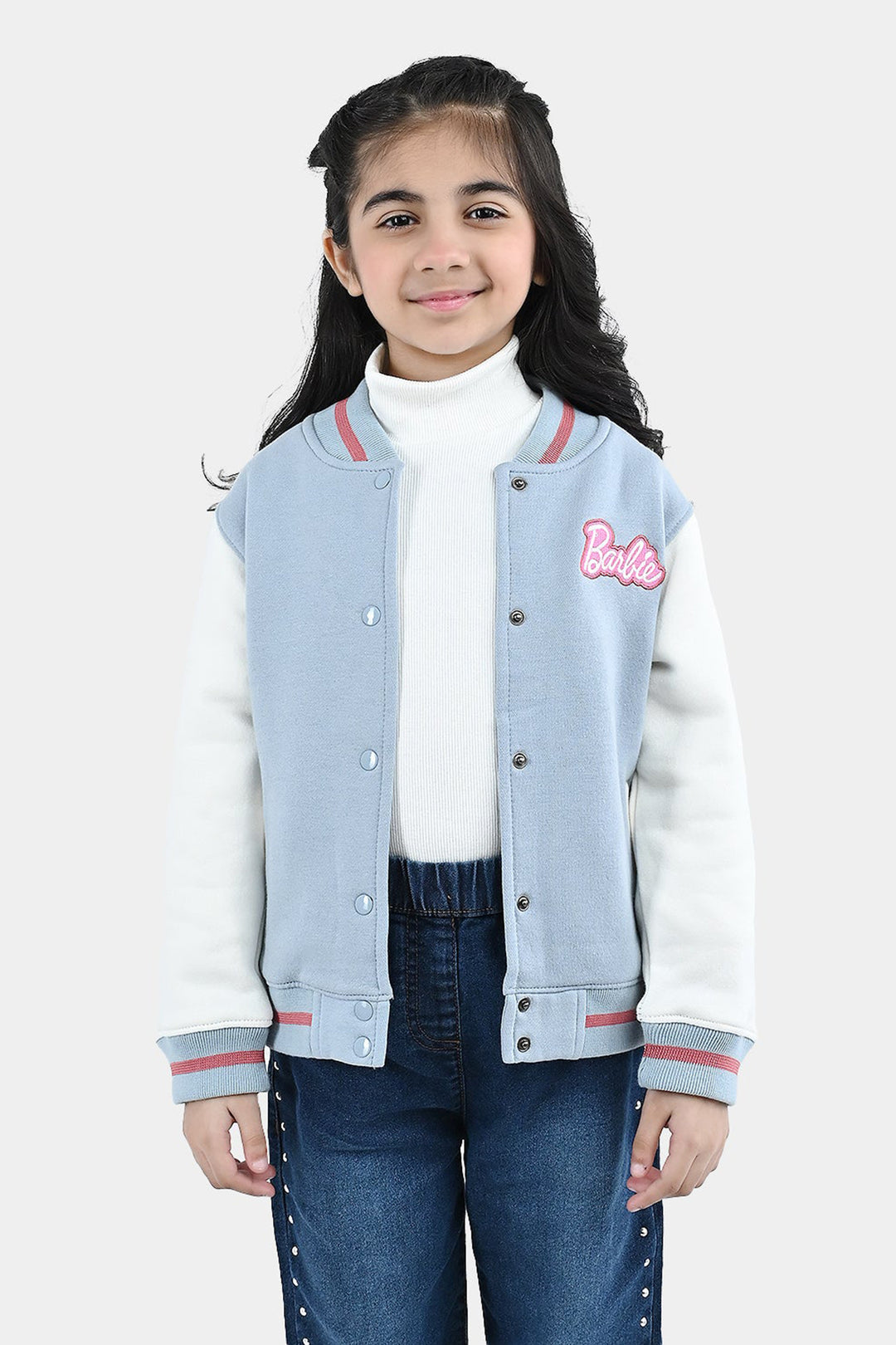Girls Fleece Bomber Jacket Character-Blue.Fog