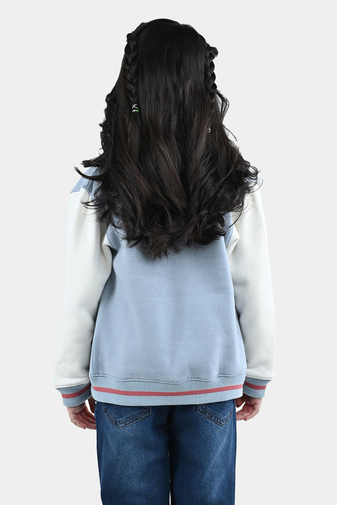Girls Fleece Bomber Jacket Character-Blue.Fog