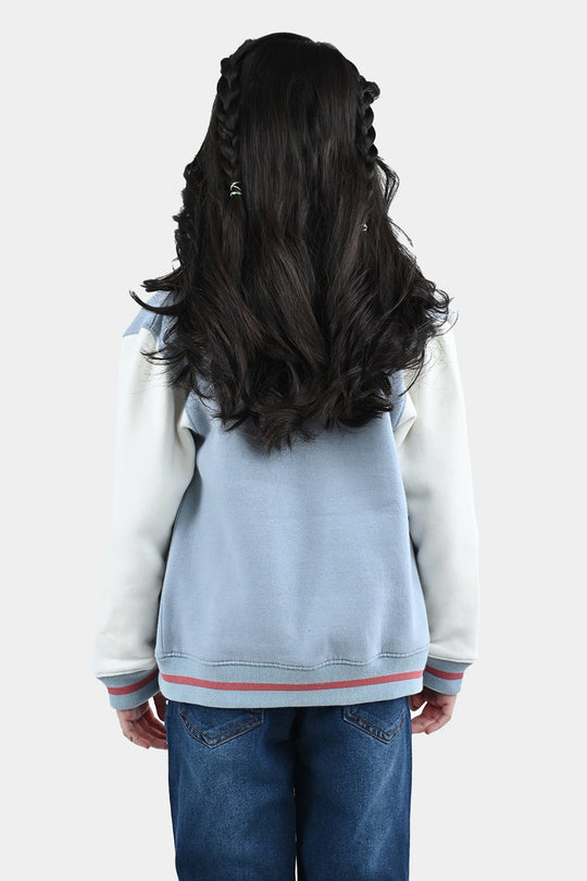 Girls Fleece Bomber Jacket Character-Blue.Fog