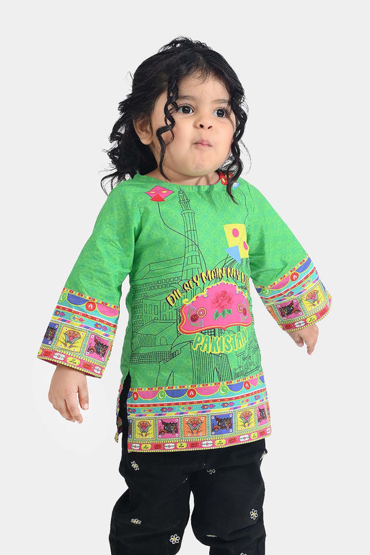Infant Girls Cotton Printed Kurti Independence Day-L.Green