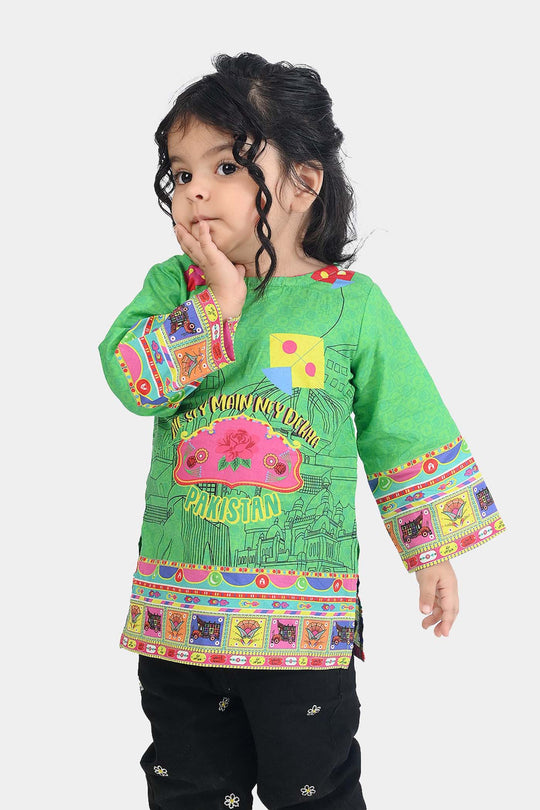 Infant Girls Cotton Printed Kurti Independence Day-L.Green