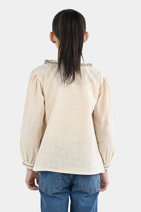 Girls Cotton Emb Top Vintage Top-Ivory