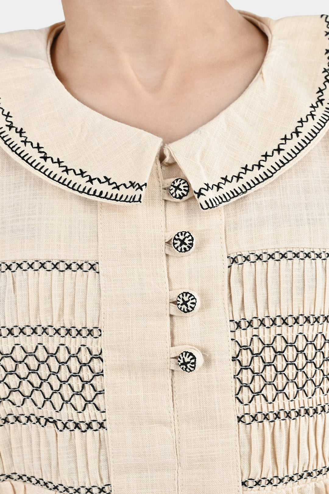 Girls Cotton Emb Top Vintage Top-Ivory