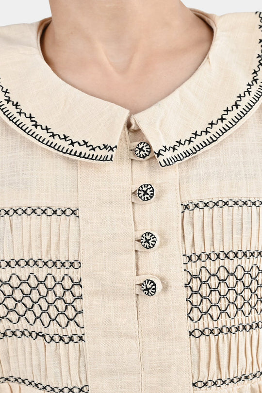 Girls Cotton Emb Top Vintage Top-Ivory