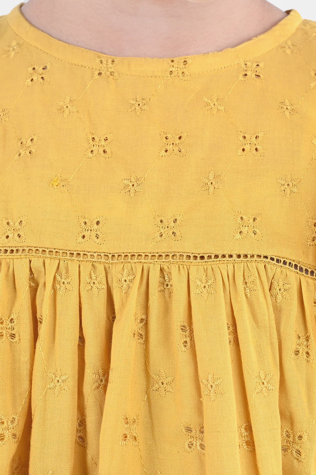 Girls Cotton Emb Top Shine-Mustard