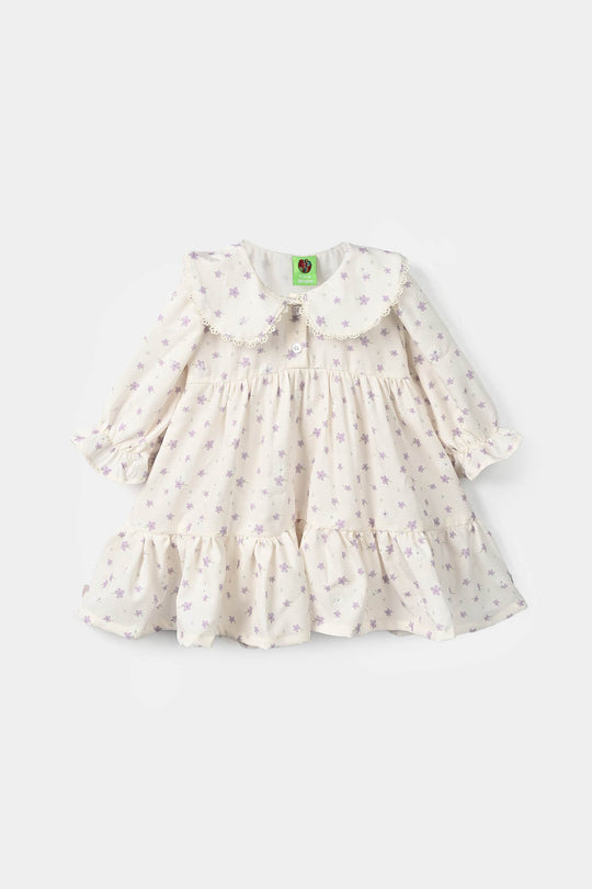 Girls Polyester Casual Frock Glitter Dots-WHITE