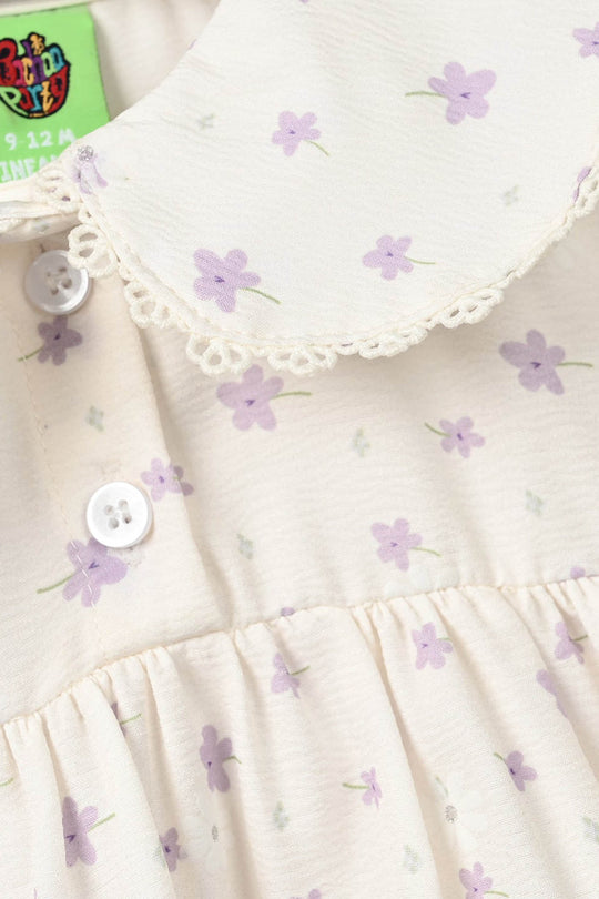 Girls Polyester Casual Frock Glitter Dots-WHITE