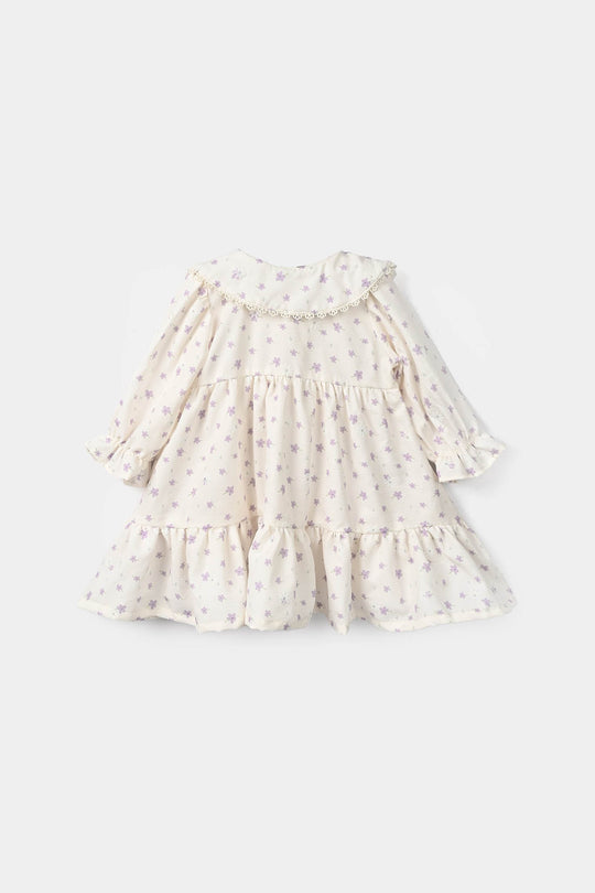 Girls Polyester Casual Frock Glitter Dots-WHITE