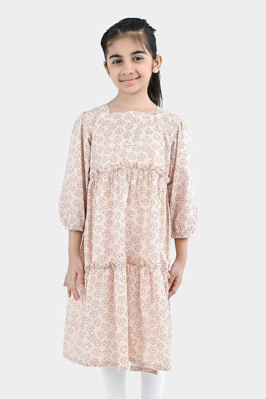 Girls Cotton Dress Tiny Flower-LT.Peach