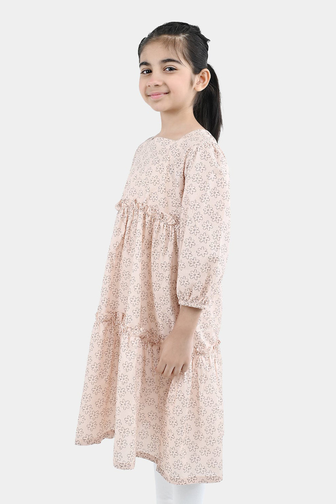 Girls Cotton Dress Tiny Flower-LT.Peach