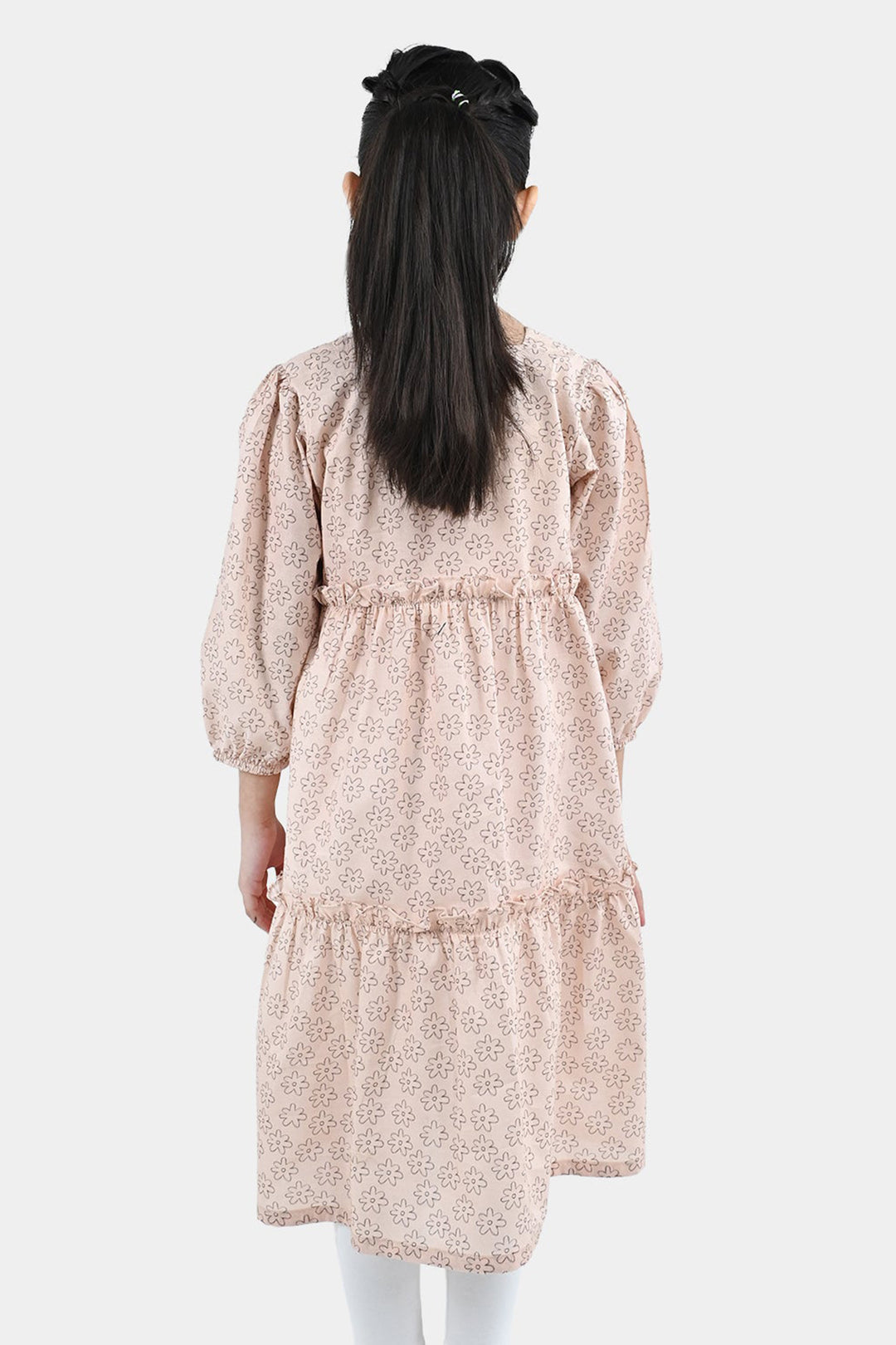 Girls Cotton Dress Tiny Flower-LT.Peach