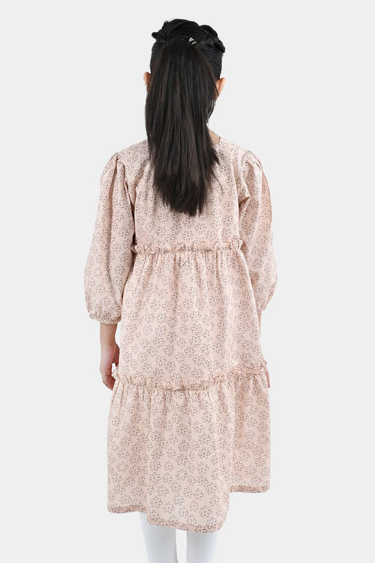 Girls Cotton Dress Tiny Flower-LT.Peach