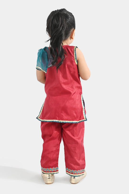 Infant Girls Raw Silk 3 Piece Suit (Naqsh) - Red
