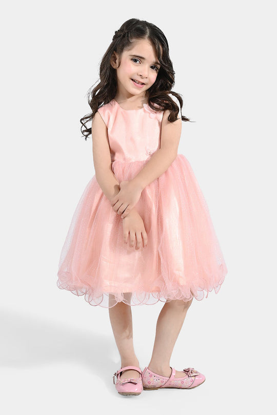 Girls Net Frock (3D Butterfly) - Peach