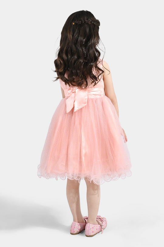 Girls Net Frock (3D Butterfly) - Peach