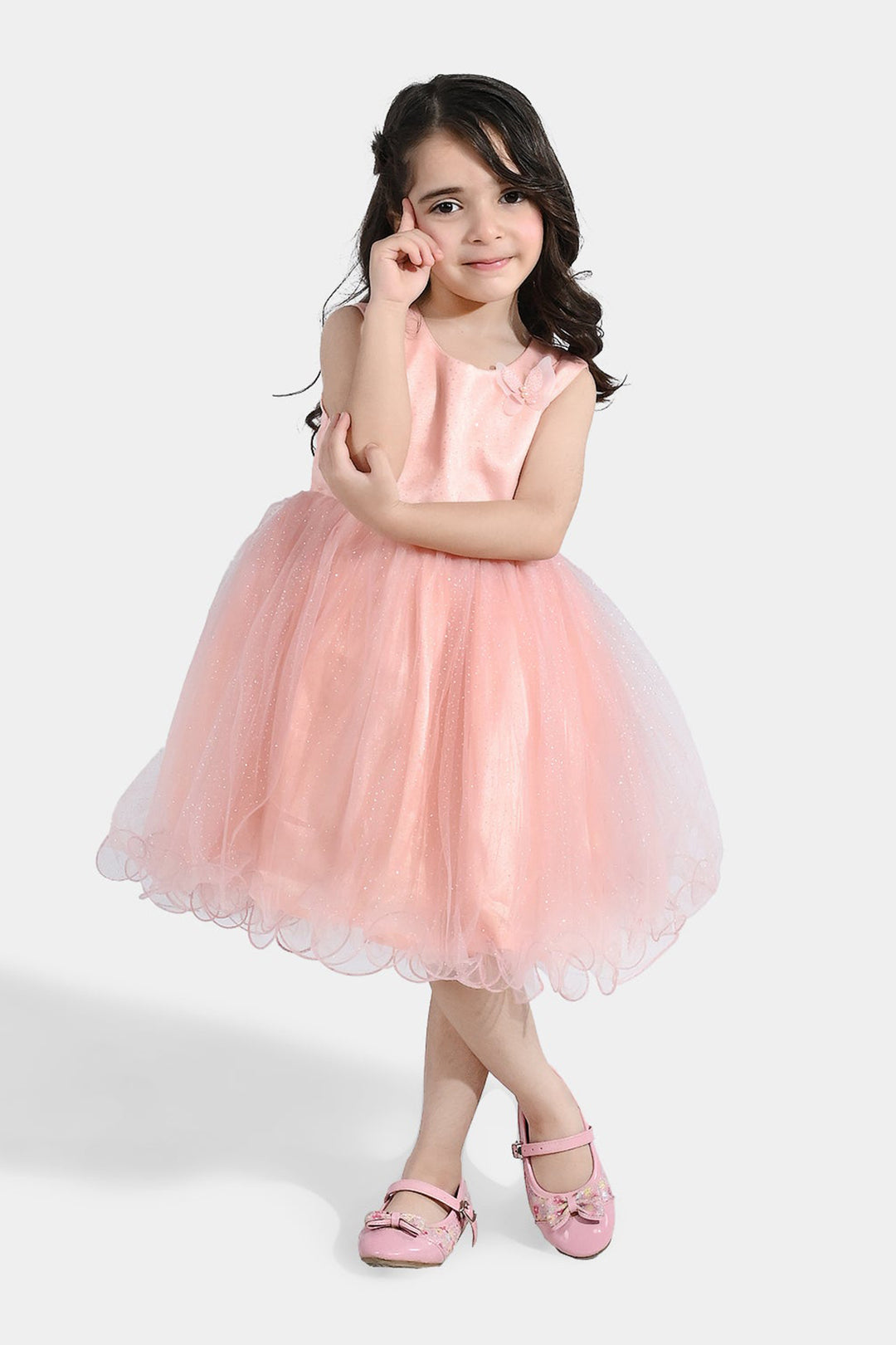 Girls Net Frock (3D Butterfly) - Peach