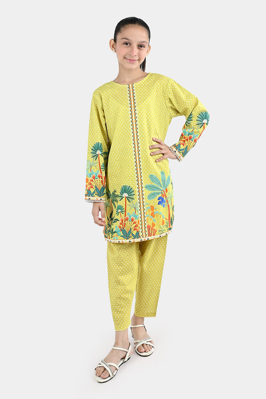 Girls Cotton Slub 2Pcs Tropical-Yellow