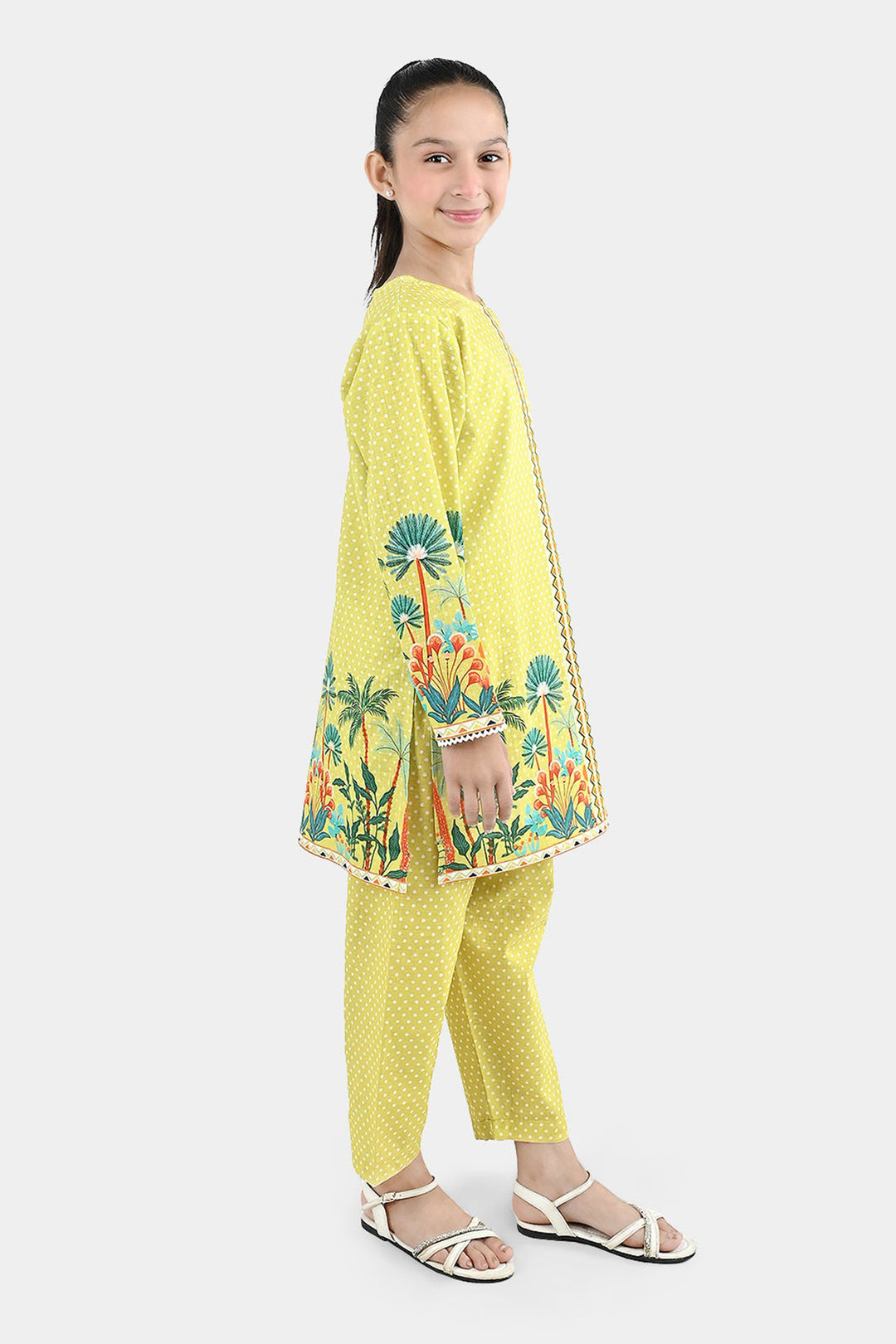 Girls Cotton Slub 2Pcs Tropical-Yellow