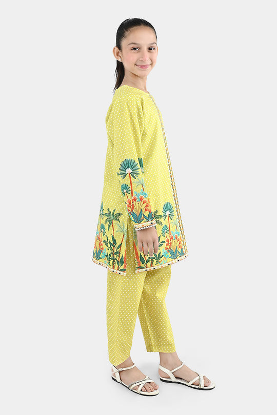 Girls Cotton Slub 2Pcs Tropical-Yellow
