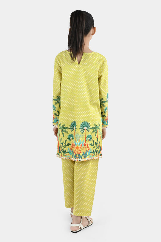 Girls Cotton Slub 2Pcs Tropical-Yellow